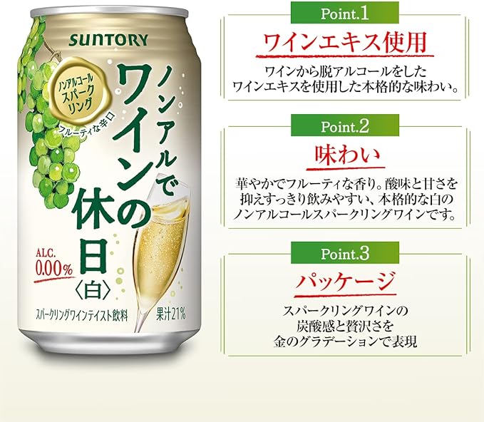 Suntory Non-Alcohol Sparkling White Wine 350 ml (Japan)