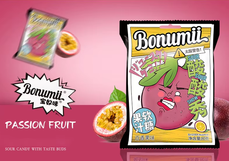 Bonumii Sour Show Juice Gummy – Passion Fruit Flavor 88g (China)