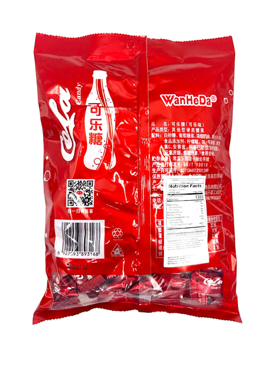 Wanhe Soda Candy Coca Cola Flavor 350g