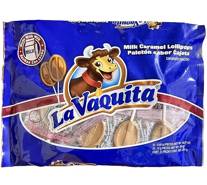 La Vaquita Milk Caramel Lollypops 21pc x 14g Mexico