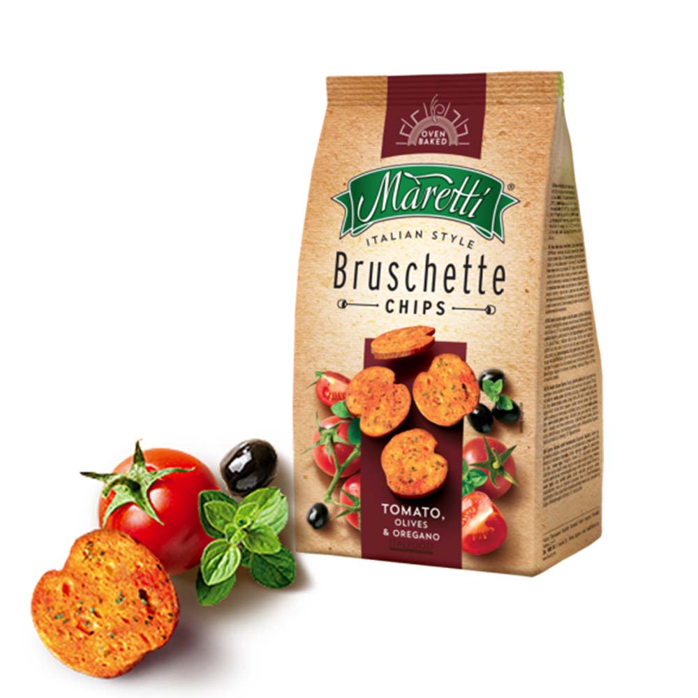 Maretti Bruschette Chips Tomato-Olives-Oregano 142g (Italy)