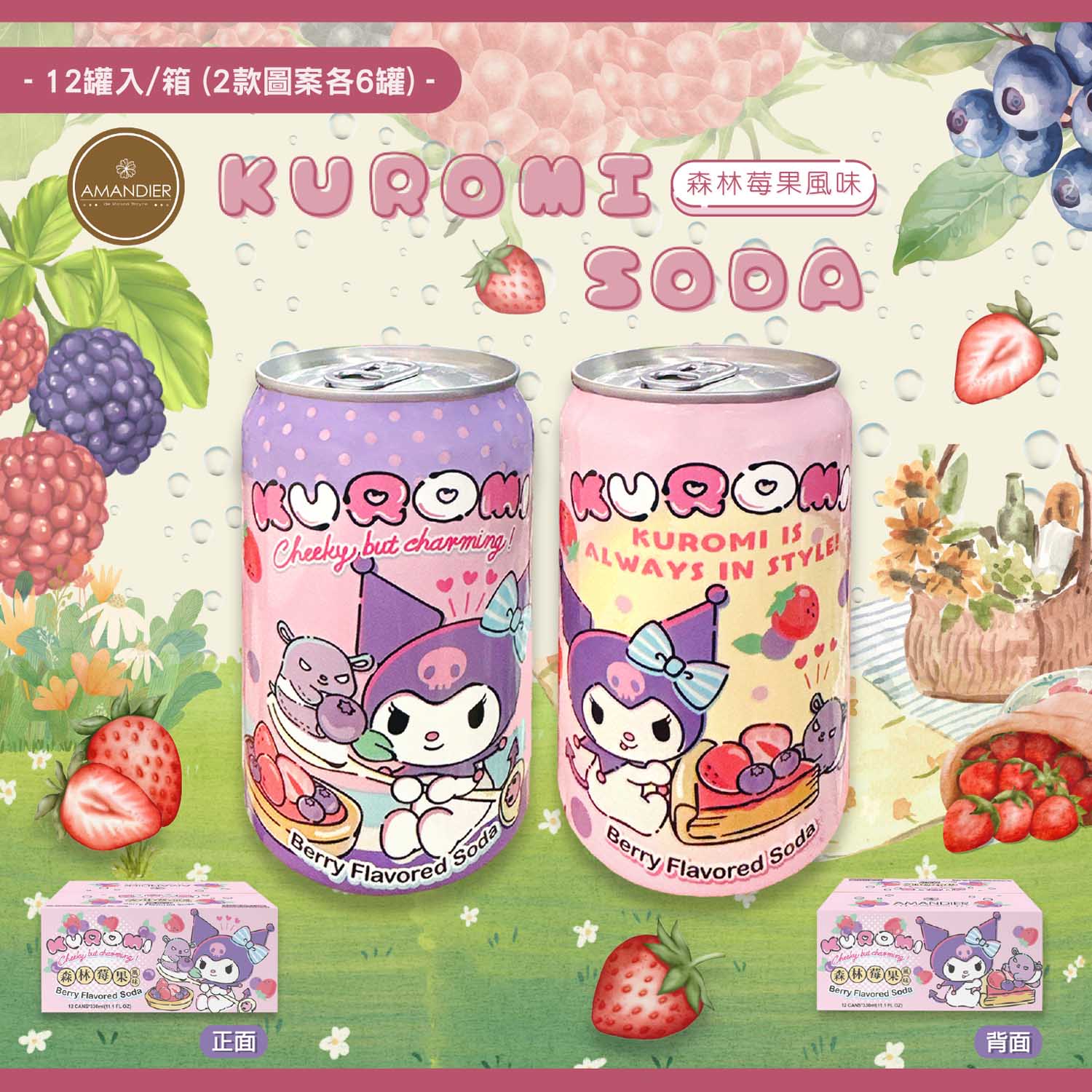 Kuromi Berry Flavored Soda 330ml (Taiwan)