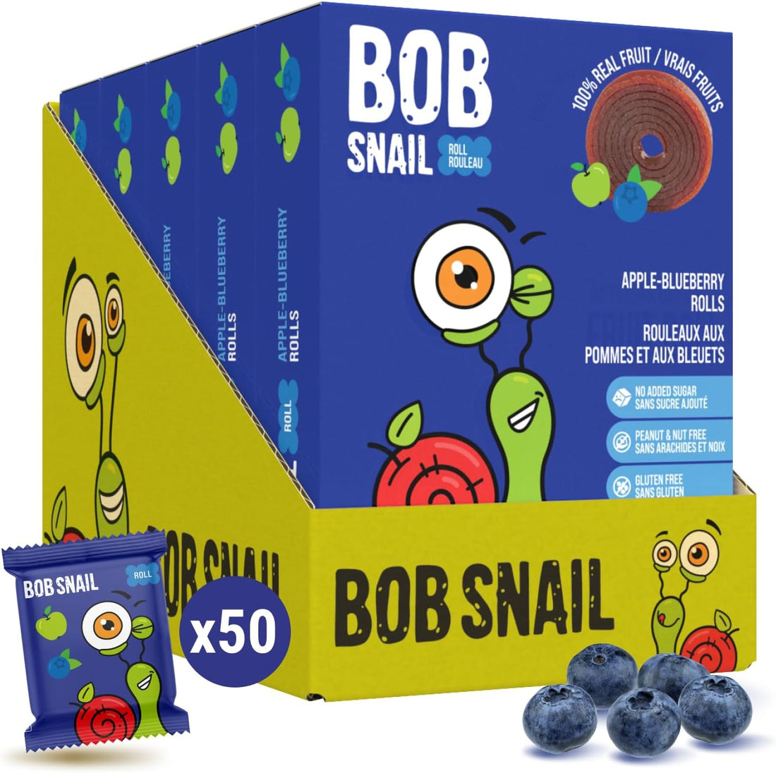Bob Snail Fruit Rolls Apple Blueberry Box of 5x100g (European)
