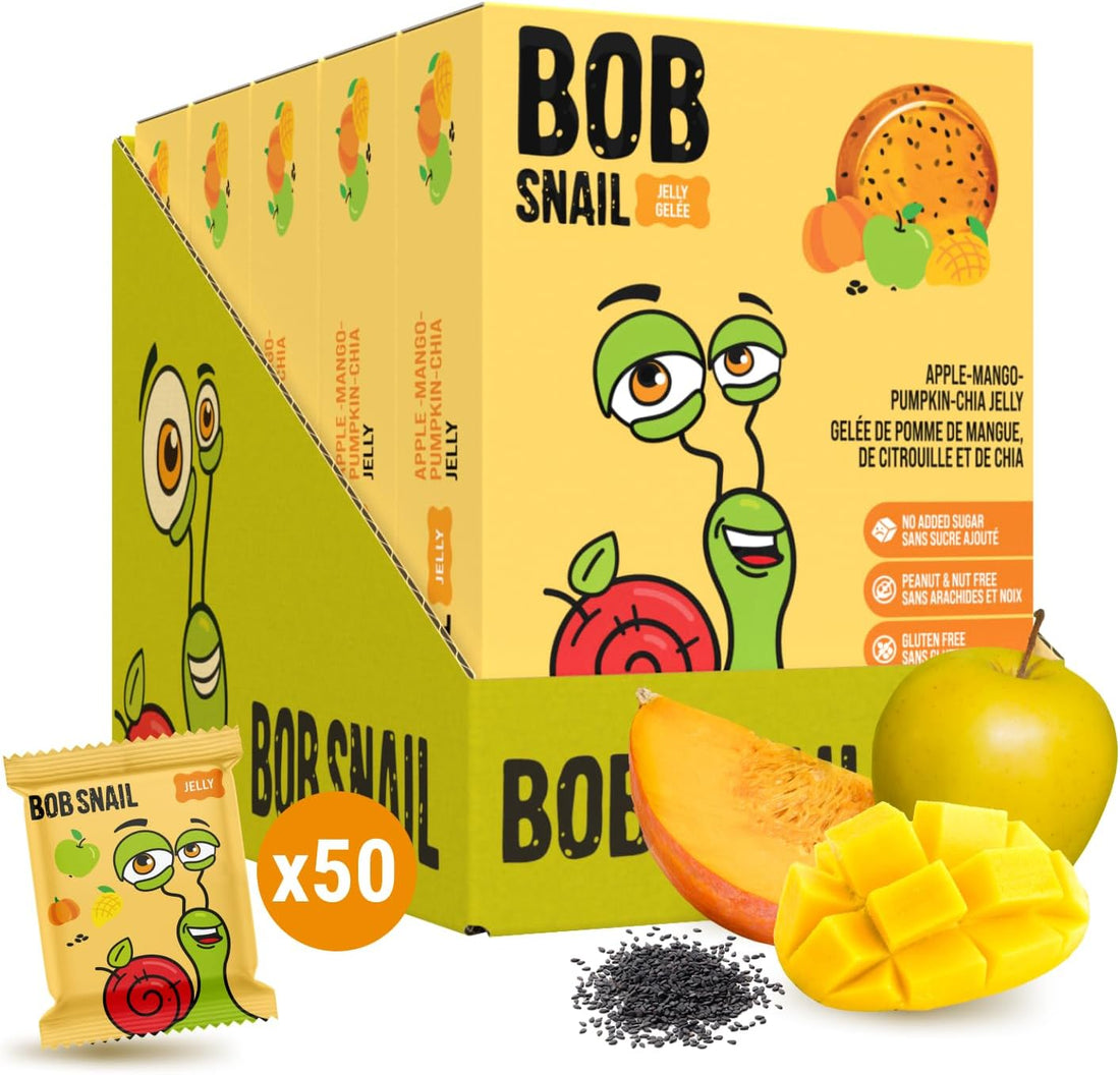 Bob Snail Fruit Gummy Jellies Apple-Mango-Pumpkin-Chia Box of 5