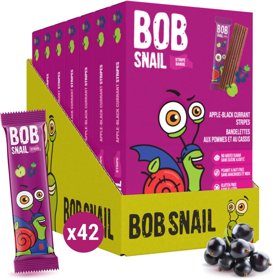 Bob Snail Fruit Stripes Apple Black Currant Pack of 7 (European)