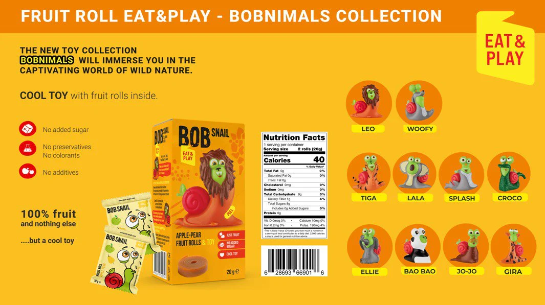 Bob Snail Fruit Roll Apple-Pear & Toy Box of 16 (European)
