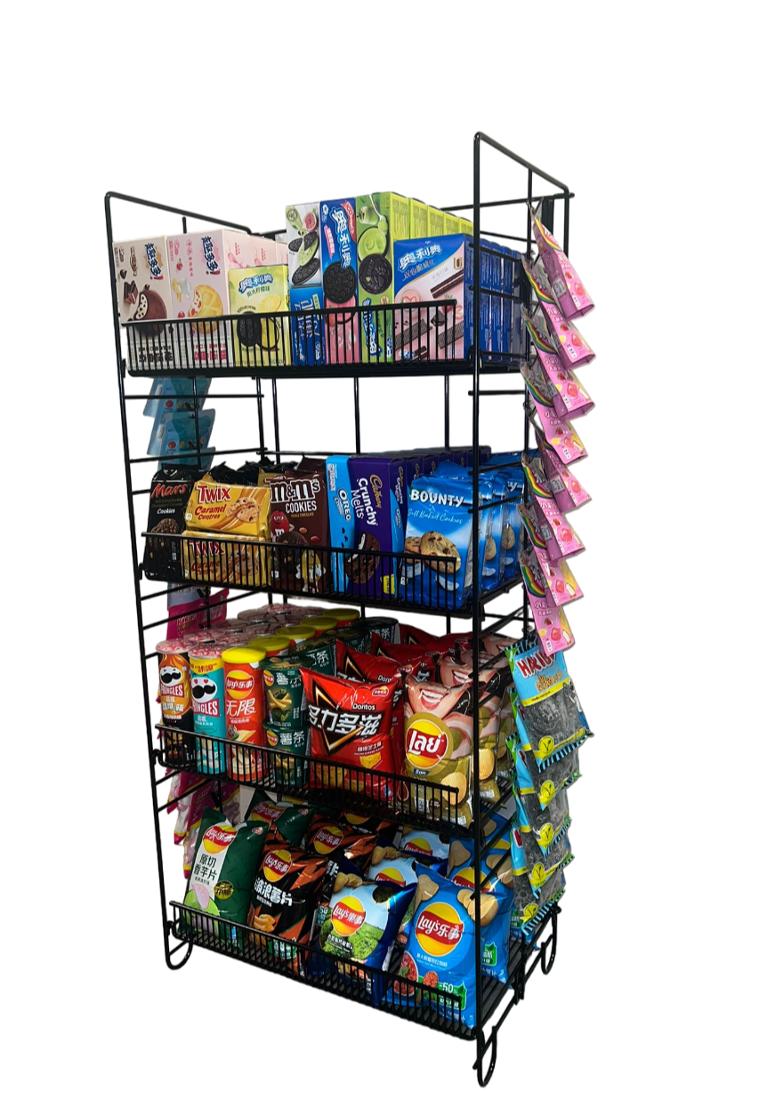 Four Shelf Snack Display with Clipping Strips
