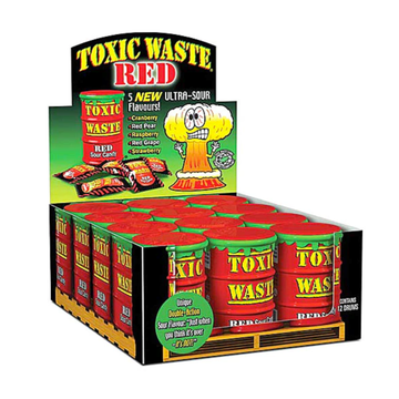 Toxic Waste Red Ultra Sour Candy Drum 12pck